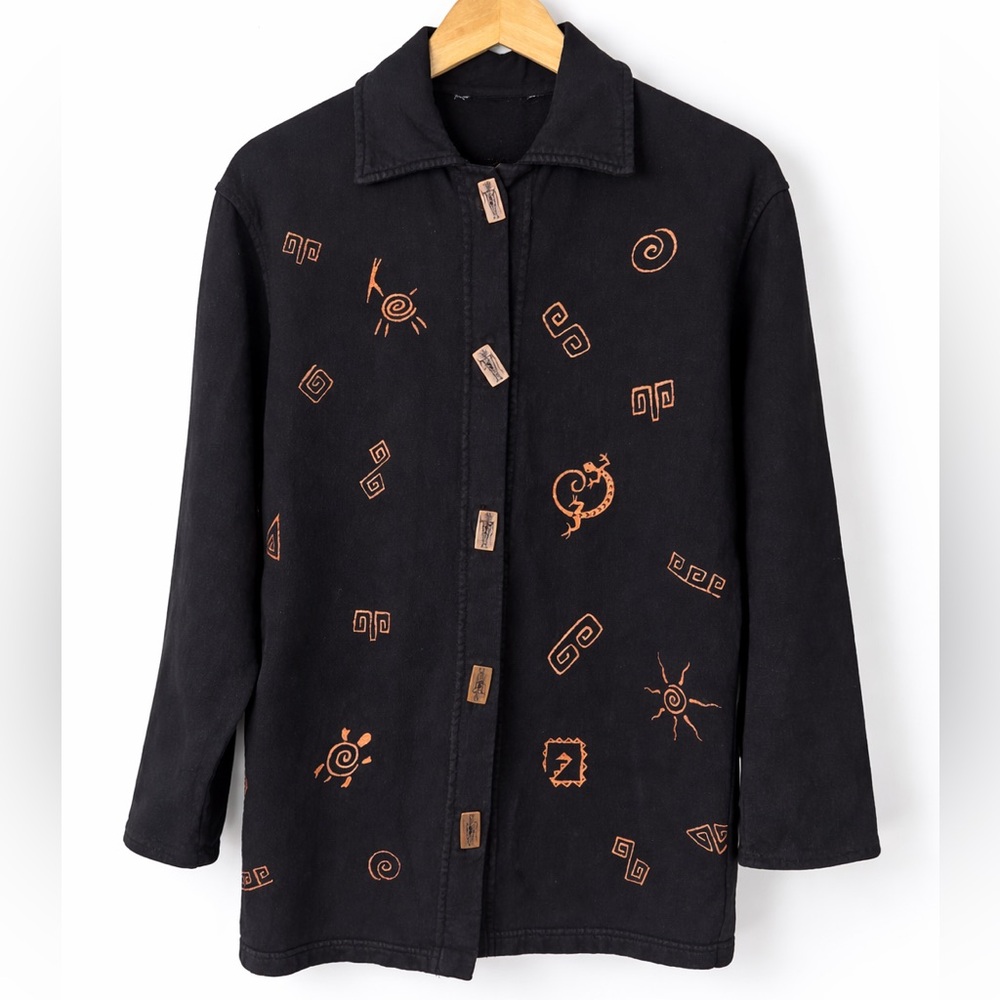 BFOFO Southwest Tribal Art to Wear Cotton Jacket Black Petroglyph Small
